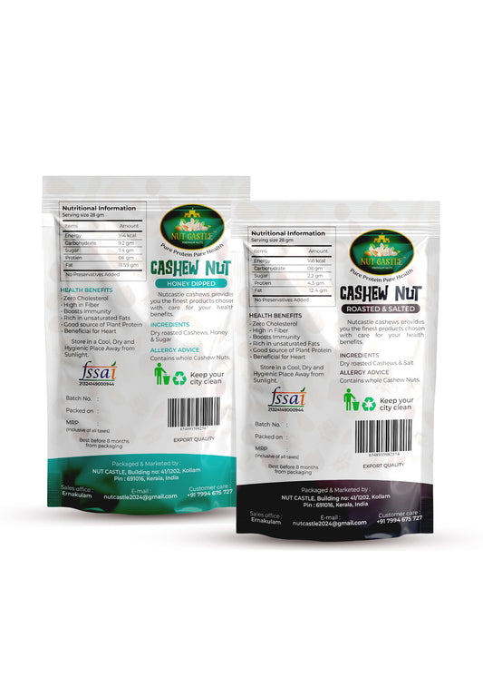 Nut Castle Cashew Combo | Dry Roasted Salted & Honey Dipped | 2 x 80g Packs
