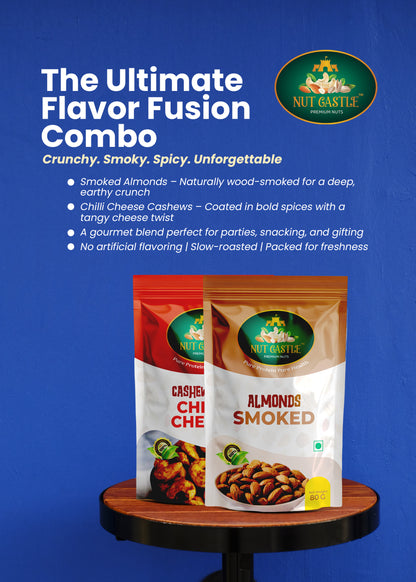 Nut Castle Smoked Almonds & Chilli Cheese Cashews Combo | 2 x 80g Packs