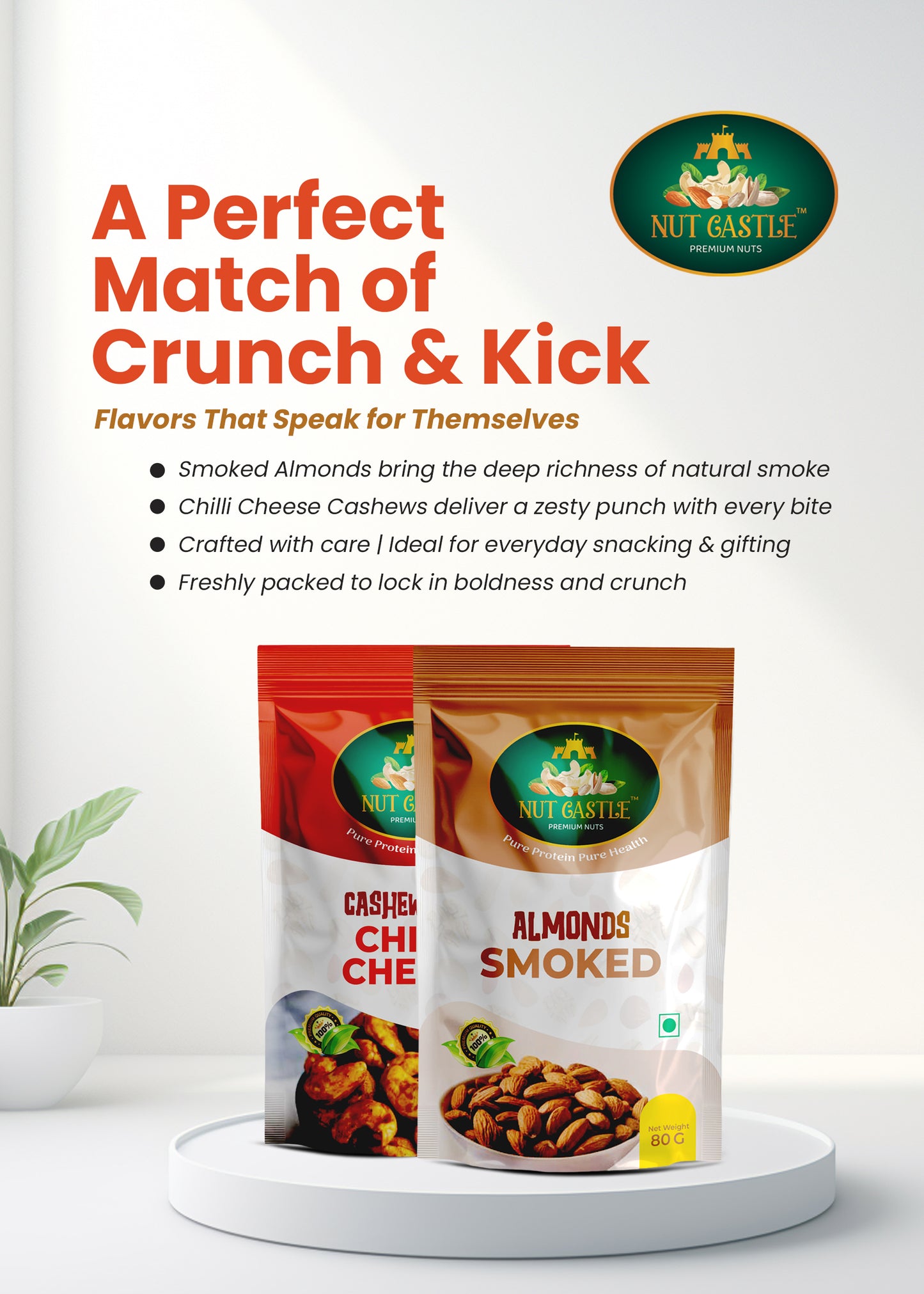 Nut Castle Smoked Almonds & Chilli Cheese Cashews Combo | 2 x 80g Packs