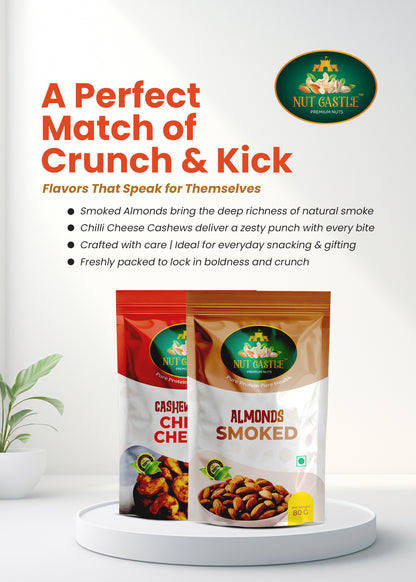 Nut Castle Smoked Almonds & Chilli Cheese Cashews Combo | 2 x 80g Packs