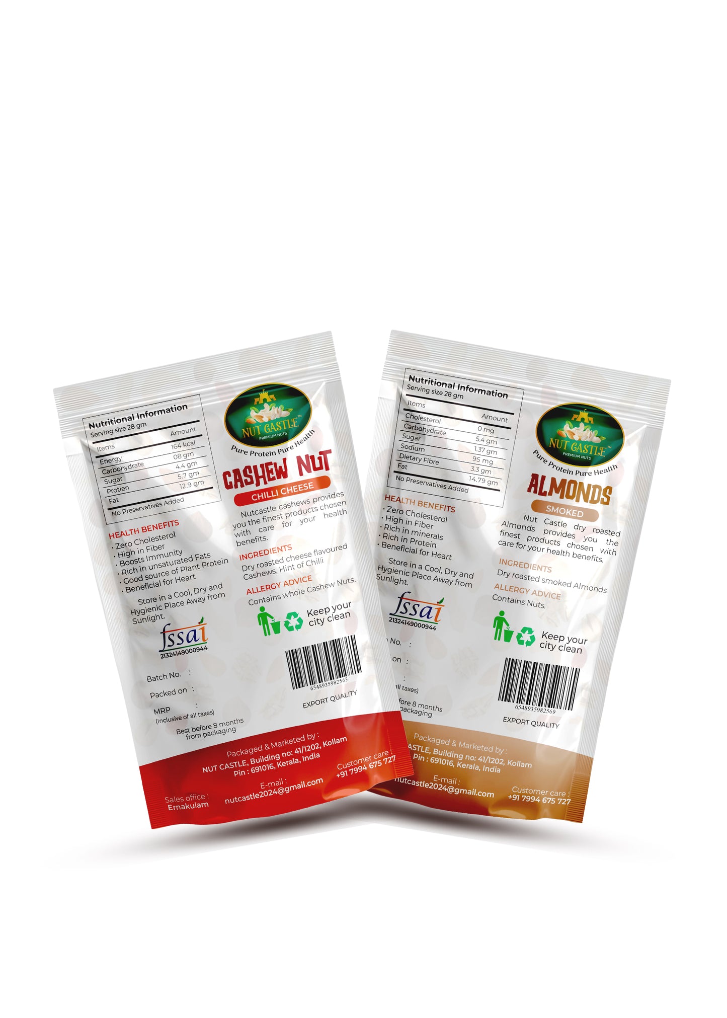 Nut Castle Smoked Almonds & Chilli Cheese Cashews Combo | 2 x 80g Packs
