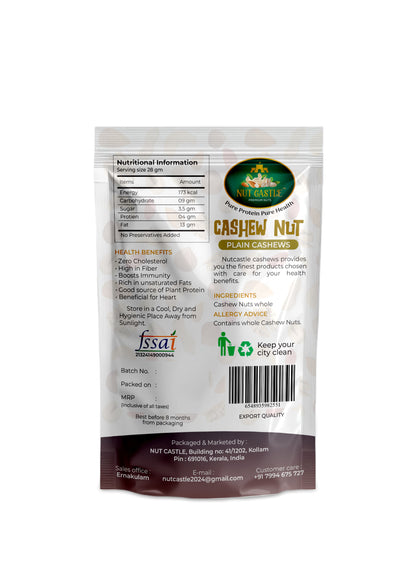 Nut Castle Premium W240 Grade, Whole Plain Cashew Nuts